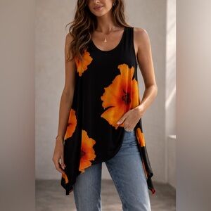 Jostar  Black and Orange Floral Tunic Top